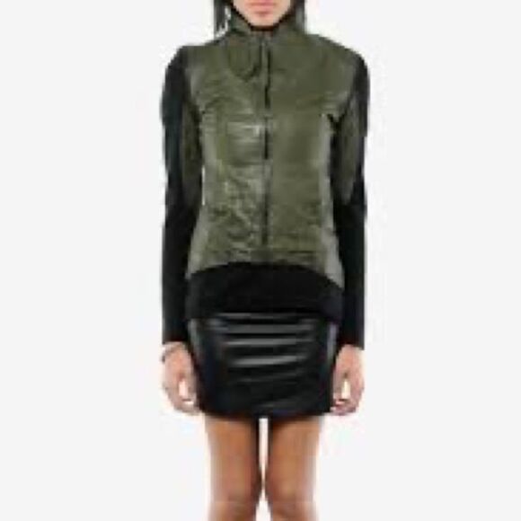 Improvd Knit Sleeve Lambskin Leather Moto Jacket - Picture 1 of 16